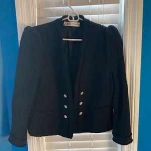 Zara tweed puff shoulder blazer